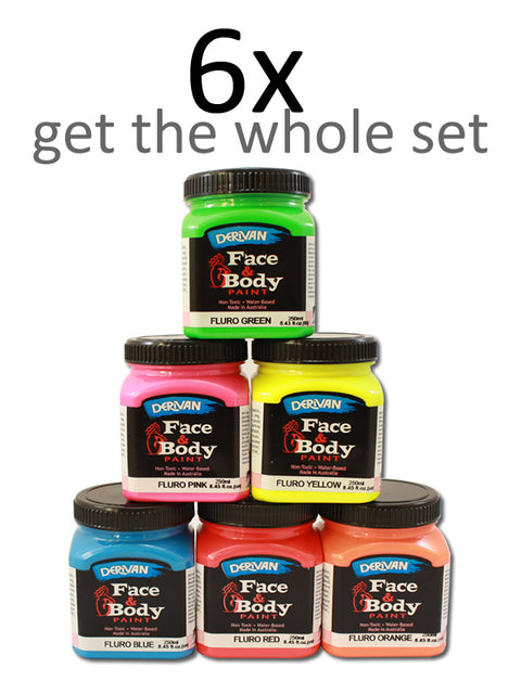 UV Face-Body Paint Set (6 x 250ml) Australian.