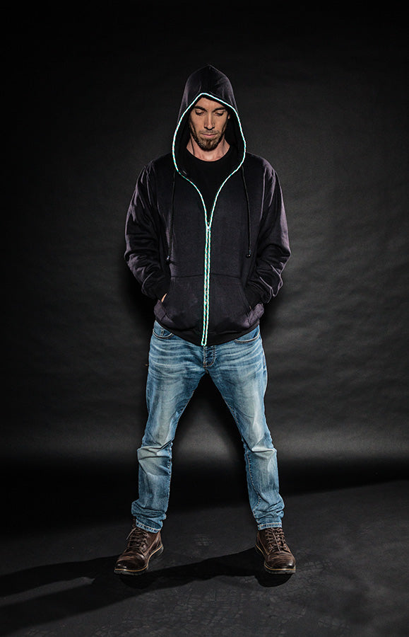 Hoodie with earbuds as drawstrings on sale